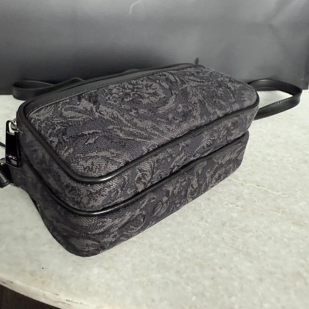Versace Black Jacquard Fabric and Leather Shoulder Messenger Crossbody, 1012856‎